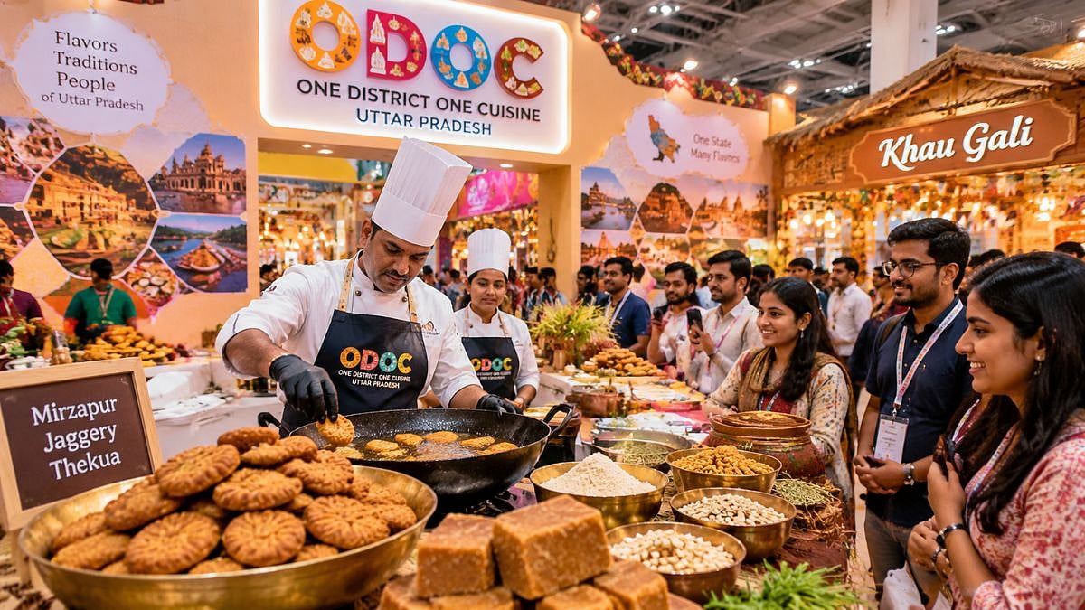 UP Trade Show 2026: Mirzapur Jaggery Thekua Takes Centre Stage At ODOC Pavilion In Greater Noida