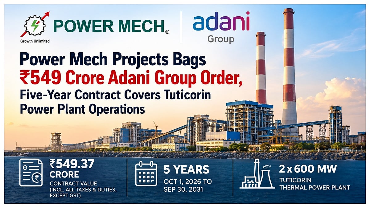 Power Mech Projects Bags ₹549 Crore Adani Group Order, Five-Year Contract Covers Tuticorin Power Plant Operations
