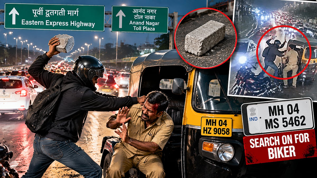 Eastern Express Highway Road Rage: Motorcyclist Attacks Auto Driver With Cement Block After Honking Dispute In Traffic