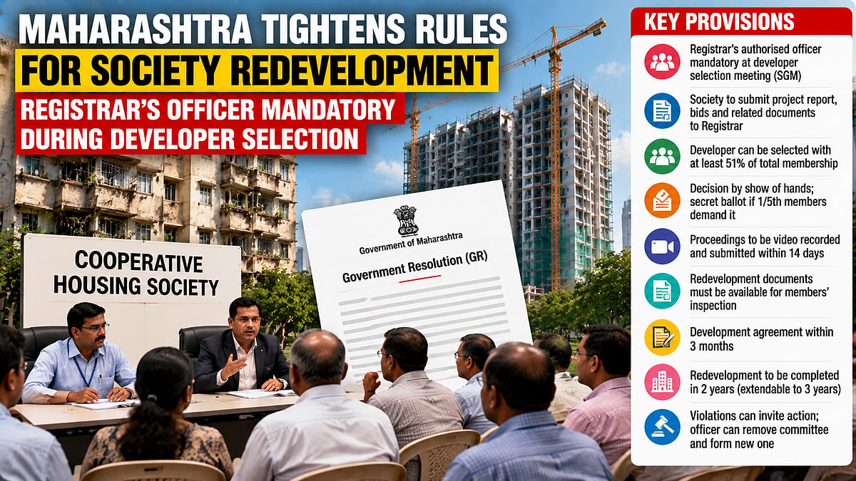 Maharashtra Tightens Housing Society Redevelopment Rules; Registrar’s Officer Presence Made Mandatory For Developer Selection