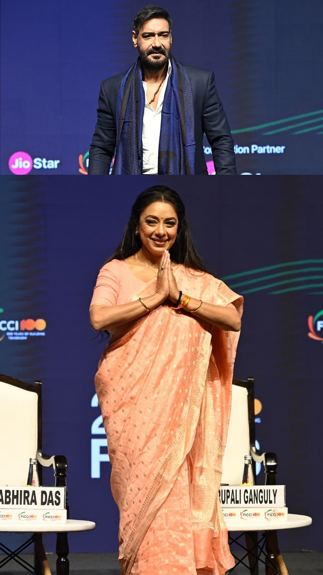 FICCI Frames 2026: Rupali Ganguly Stuns In Orange Saree, Ajay Devgn Serves Suave Style On Day 2