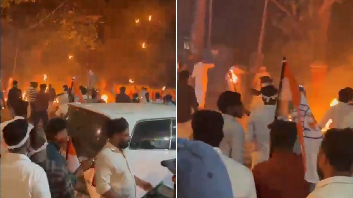 Protest Against Union Govt & CEC Gyanesh Kumar Erupts Into Chaos Near Thiruvananthapuram's Kerala University Hostel; 160 KSU, SFI Activists Booked | Video