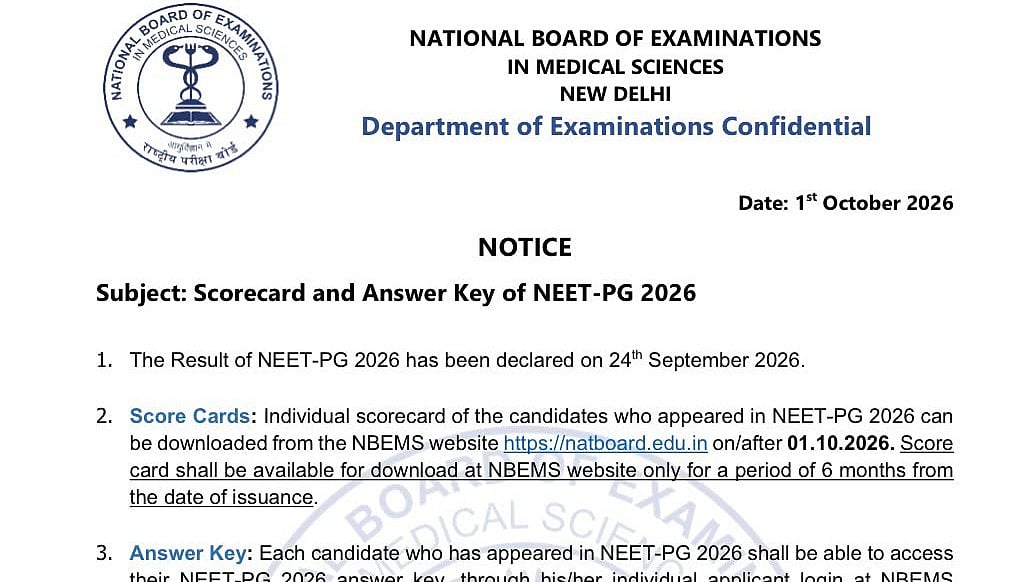 NEET PG 2026 Scorecard, Answer Key Released At natboard.edu.in; Check Individual Question IDs, Responses, Correct Keys And Marks