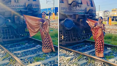 Woman Ties Saree 'Pallu' To Train Engine, Dances On Railway Tracks For Reel; Video Draws Backlash