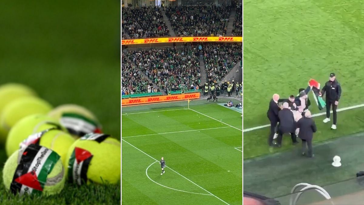 'Stop The Game': Pro-Palestinian Protesters Disrupt Ireland-Austria Nations League Clash By Throwing Palestinian Flag Tennis Balls Onto Pitch | Video