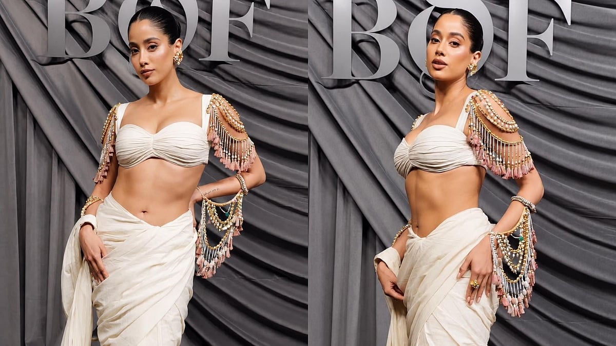 Janhvi Kapoor Brings Desi Drama To BoF 500 In Paris With Bare-Shouldered Saree And Jewel-Adorned Blouse 
