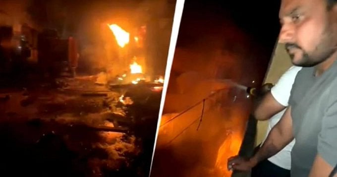 Maharashtra Hingoli Firecracker Warehouse Engulfed In Massive Blaze, Explosions Damage Homes & Fire Brigade Vehicle
