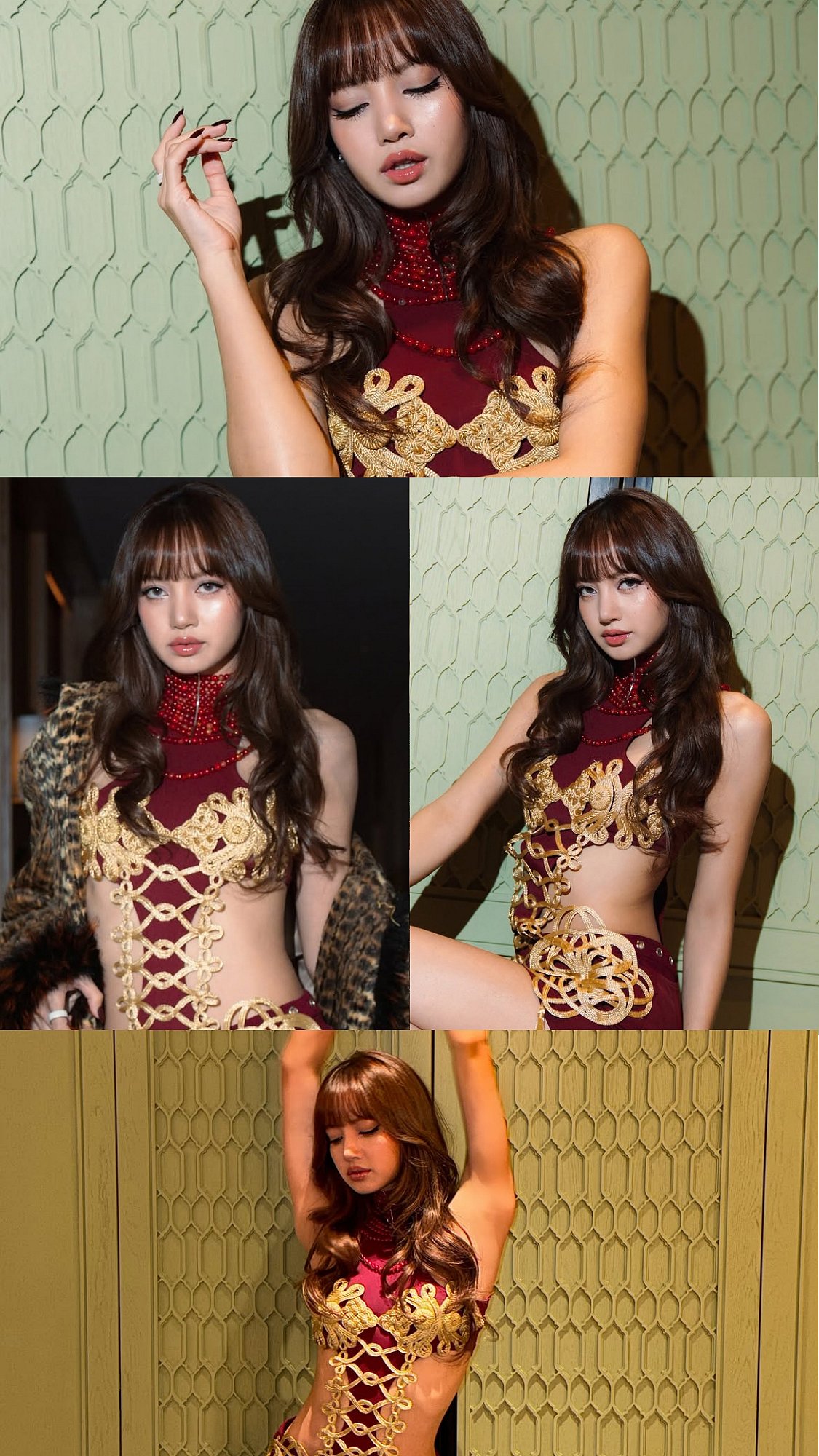 Lisa Stuns in a Handcrafted Burgundy Pankou Mini Dress With Daring Side Cutouts And Golden Knots | Pics Inside