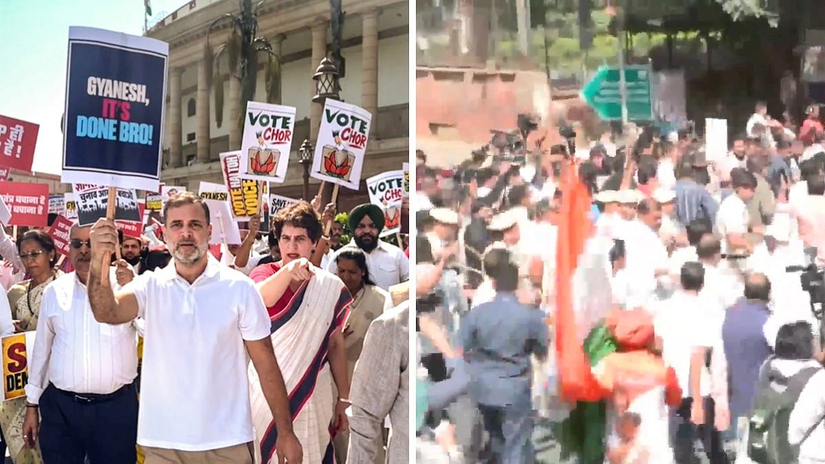 Protest Against CEC: Rahul Gandhi Joins INDIA Bloc Leaders As Security Personnel Obstruct Opposition March To EC - VIDEOS