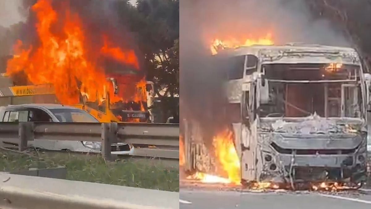 Agra-Bound Sleeper Bus Turns Into Fireball On Noida-Greater Noida Expressway, Passengers Evacuated - VIDEO 