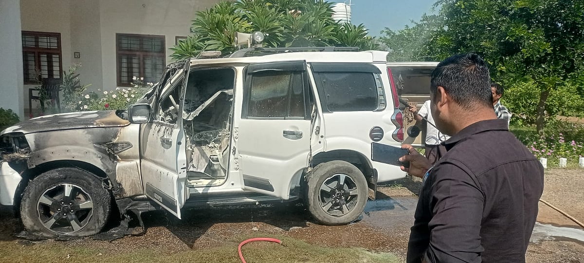 The condition of the vehicle after the fire was extinguished.
