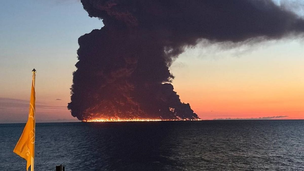 Ukraine Drone Attack Sets Indian-Crewed Oil Tanker On Fire Near Sochi In Black Sea; All 23 Crew Members Rescued | Video