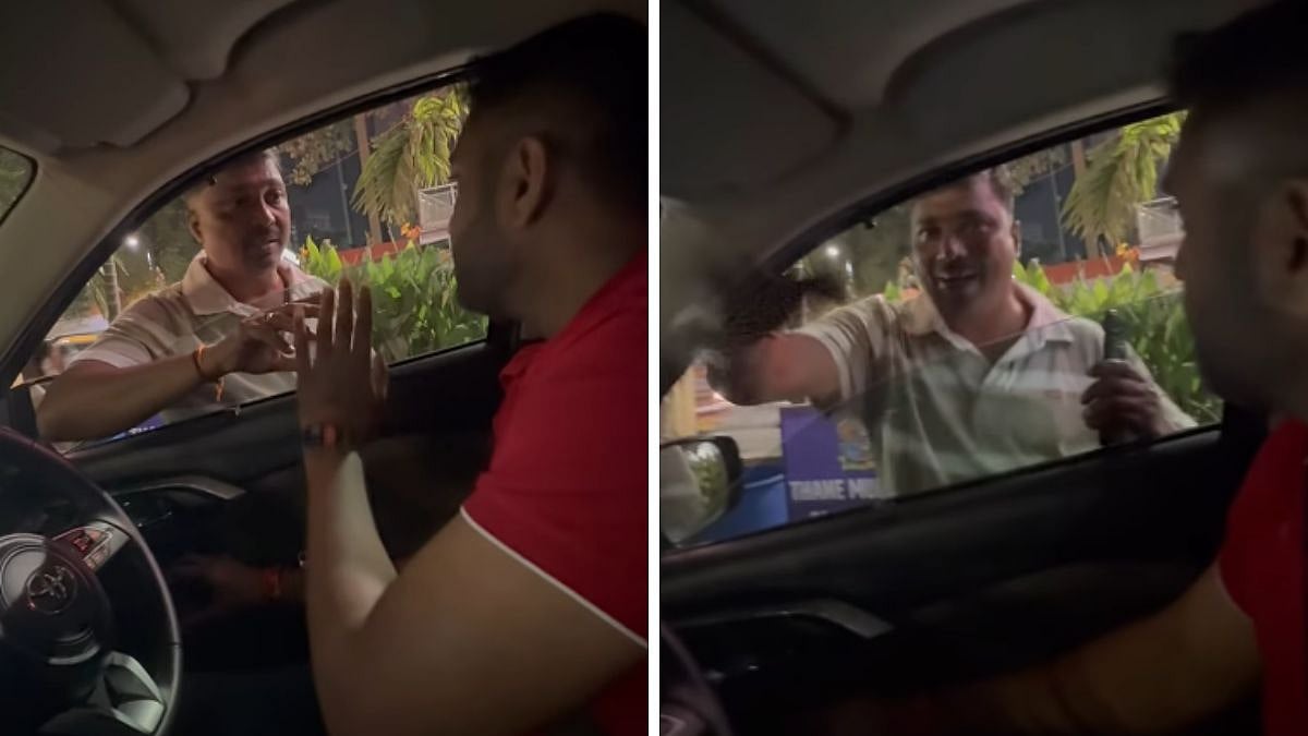 Thane Road Rage Viral Video: Biker Allegedly Riding On Wrong Side Threatens Couple With 14-Month-Old Baby In Car Near Teen Hath Naka