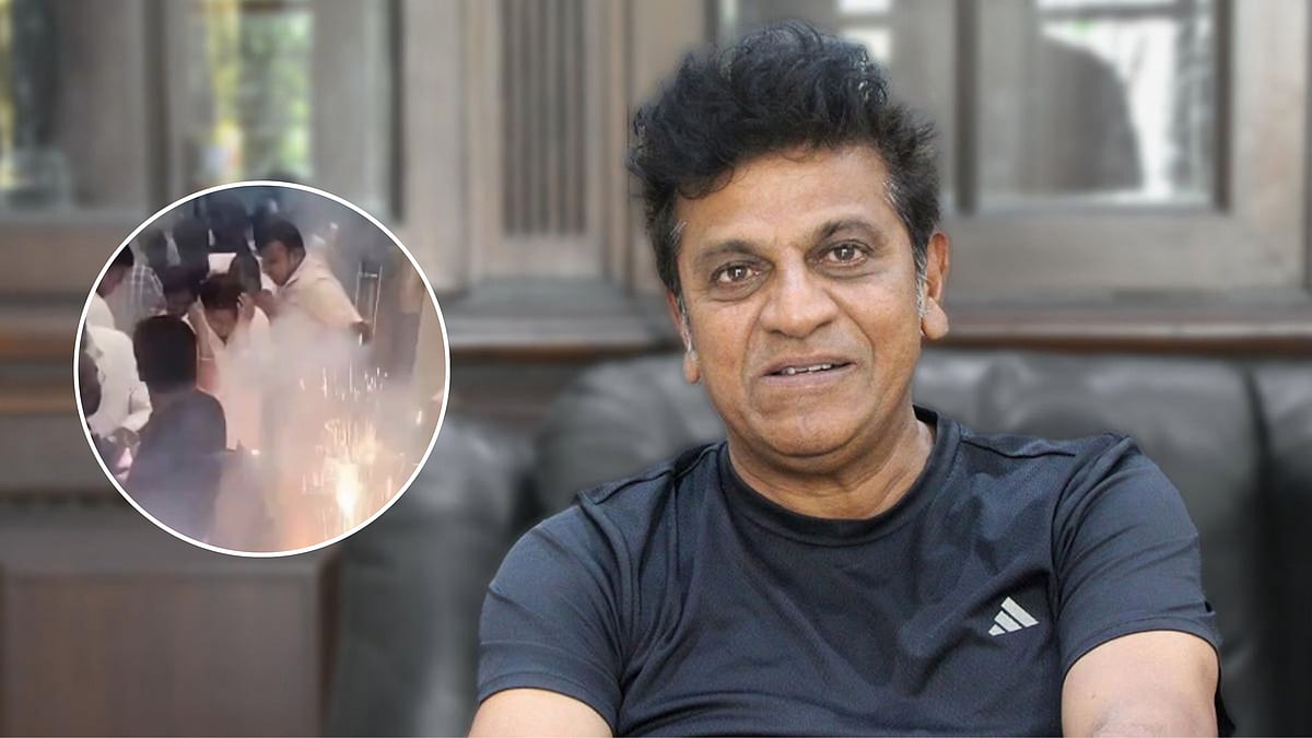 Firecracker Explodes Close To Veteran Actor Shiva Rajkumar During Bail Promotions, Kannada Star Shields His Face - VIDEO