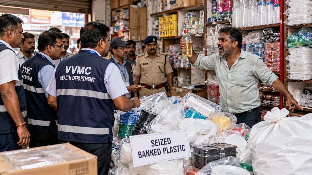 Vasai-Virar City Municipal Corporation  Seizes 3 Tonnes Of Banned Plastic In Dhumal Nagar; Shopkeeper Threatens To Set Shop Ablaze