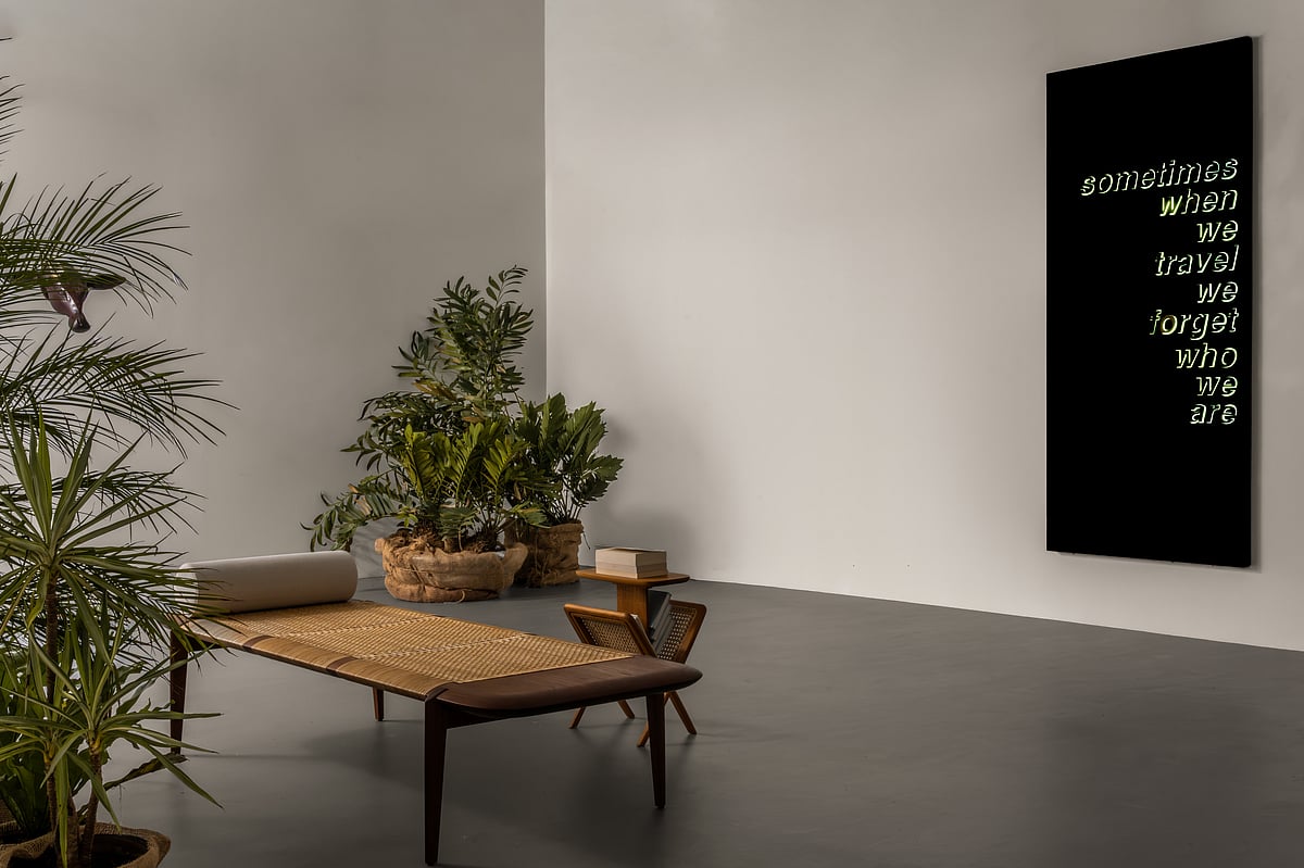 Sudarshan Shetty’s LED artwork with furniture by Phantom Hands part of 'I Dwell in Possibility' exhibition