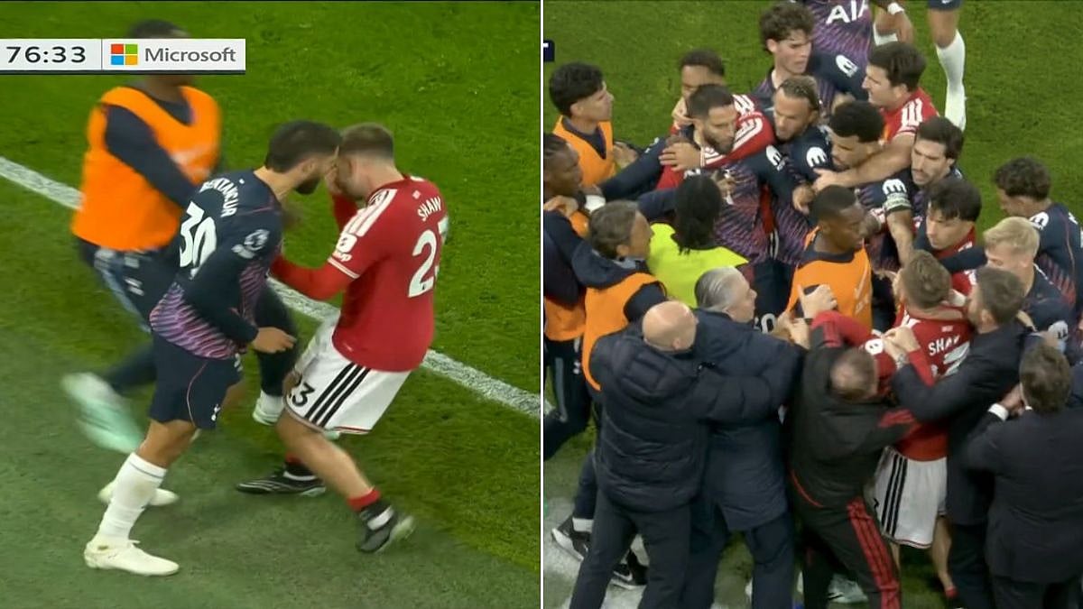 Chaos At Old Trafford As Rodrigo Bentancur Is Sent Off After Clash With Luke Shaw | VIDEO