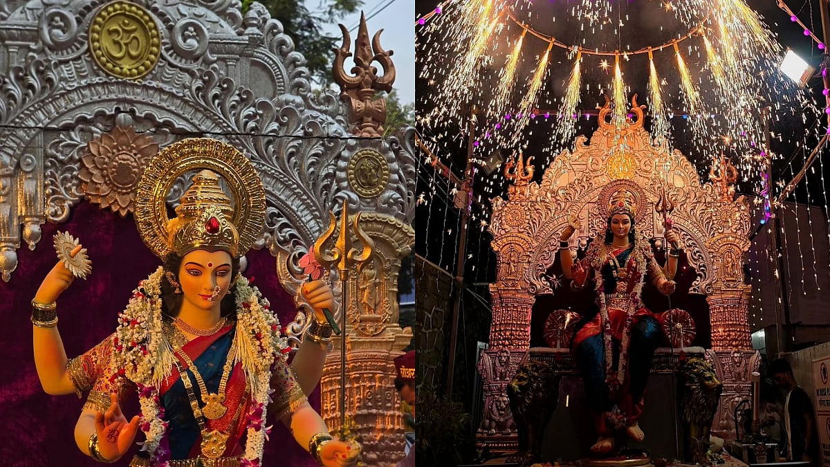 Mumbai's Devi Idol From Lower Parel Carries Lalbaugcha Raja's Iconic Throne; Viral First Look Wins Hearts