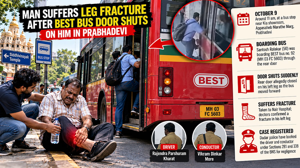 BEST Bus Door Traps 50-Year-Old Passenger's Leg In Prabhadevi, Causes Fracture; Driver, Conductor Booked