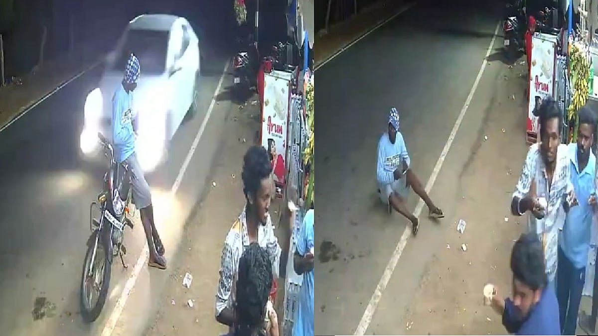 ‘What Just Happened?’: Tamil Nadu Man’s Bike Sent Flying After Car Hits Him While He Sits Atop It; Escapes Unhurt As CCTV Captures Incident