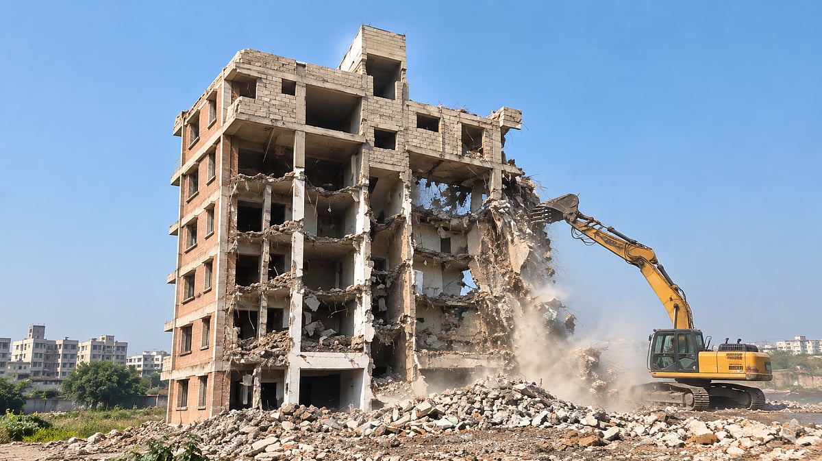 Pune: PMC Demolishes Illegal Six-Storey Building On Land Reserved For Playground In Kharadi