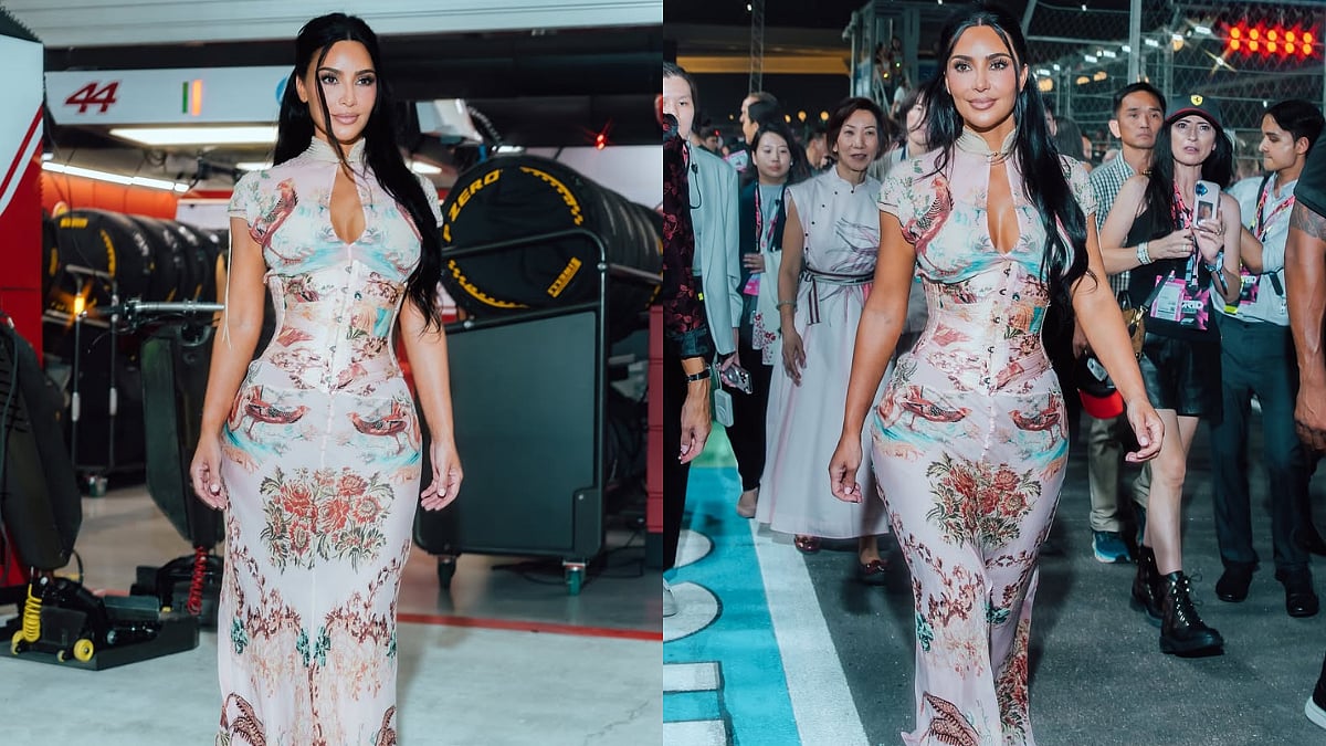 Kim Kardashian Digs Into Fashion Archives For Boyfriend Lewis Hamilton's F1 Race In Singapore, Wears 23-Year-Old Roberto Cavalli Dress 