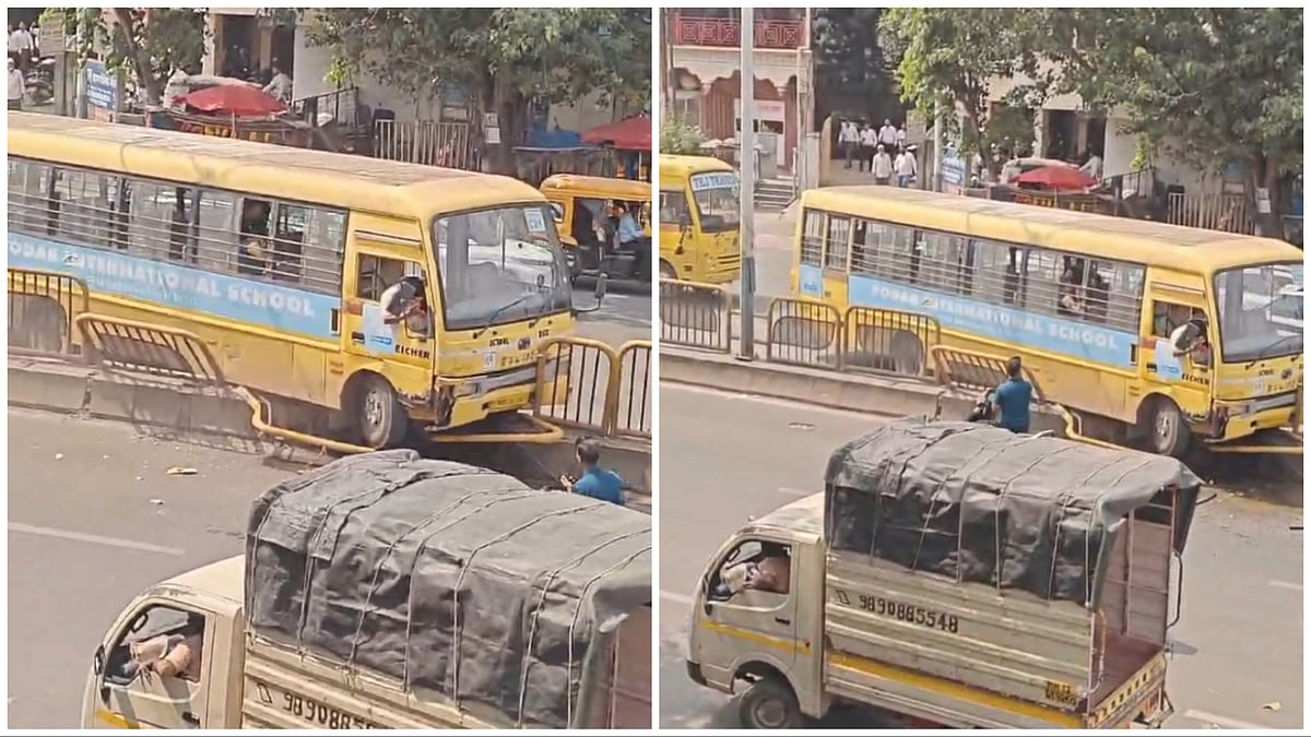 Pune VIDEO: Podar International School Bus Crashes Into BRT Divider In Pimpri-Chinchwad; Driver Taken To Hospital
