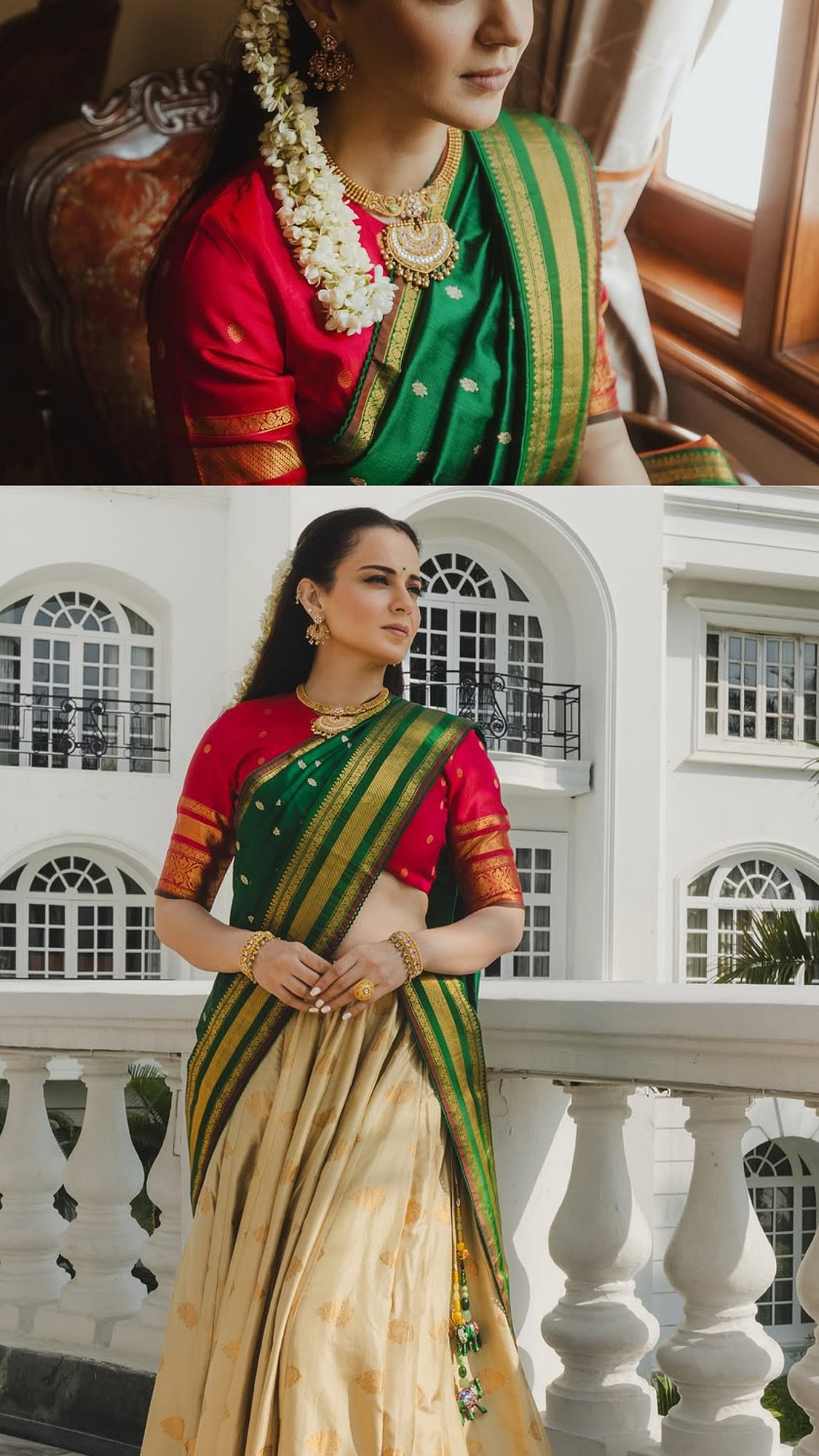Kangana Ranaut Seeks Blessings At Ayodhya Ram Mandir In Gold-Butti Pleated Silk Lehenga-Skirt And Temple Jewels