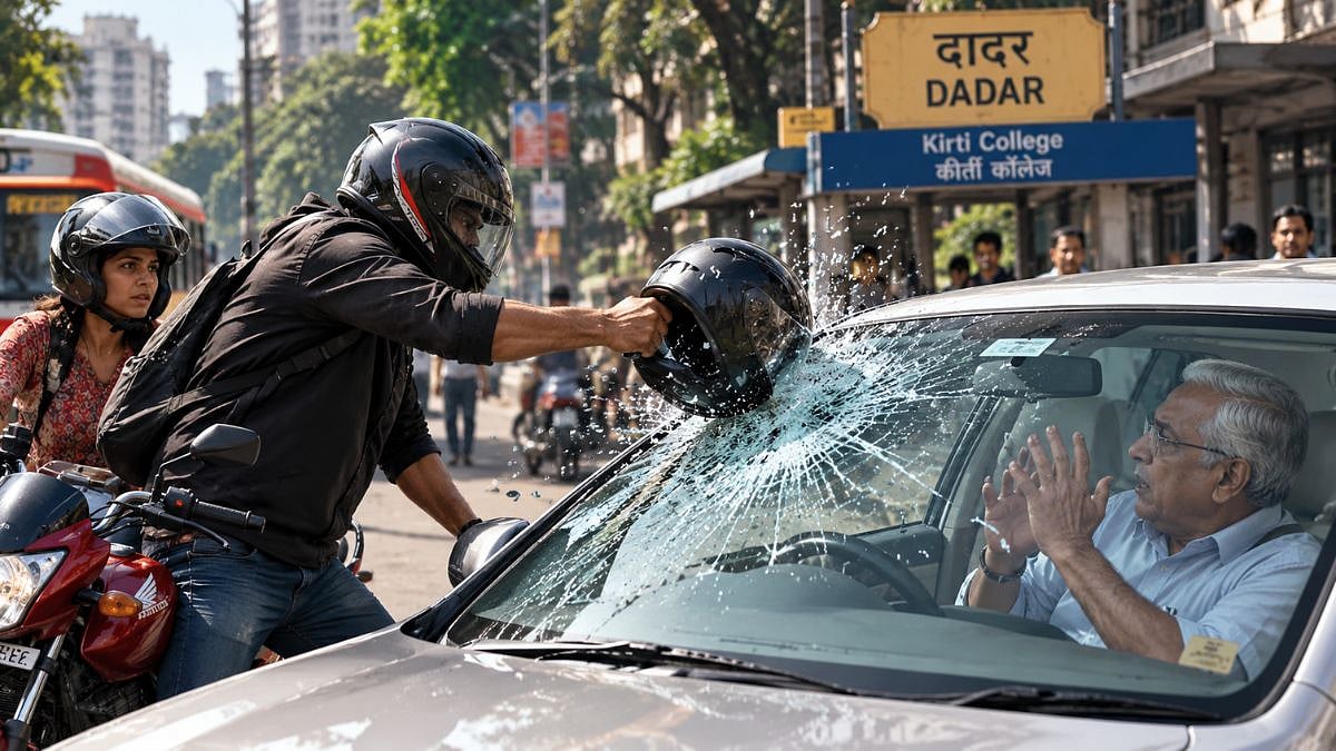 Mumbai Road Rage: 73-Year-Old Retired Navy Officer Threatened As Motorcyclist Smashes Car Windshield With Helmet Near Kirti College In Dadar