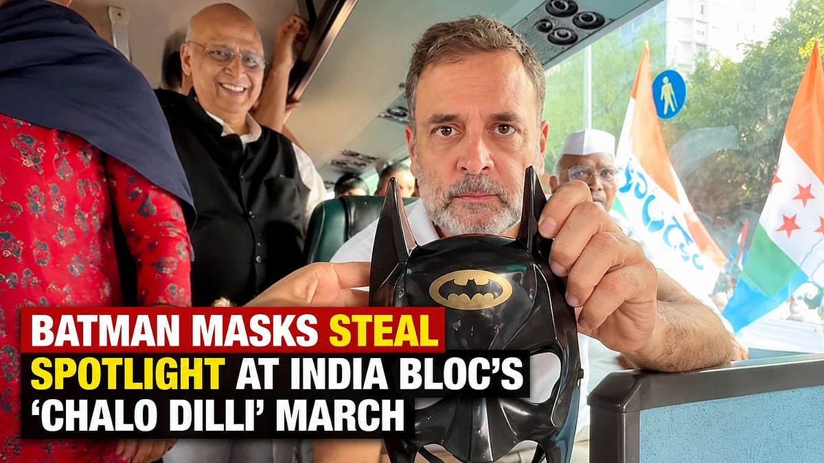 Batman Masks Steal Spotlight At INDIA Bloc’s ‘Chalo Dilli’ March Demanding Gyanesh Kumar’s Resignation