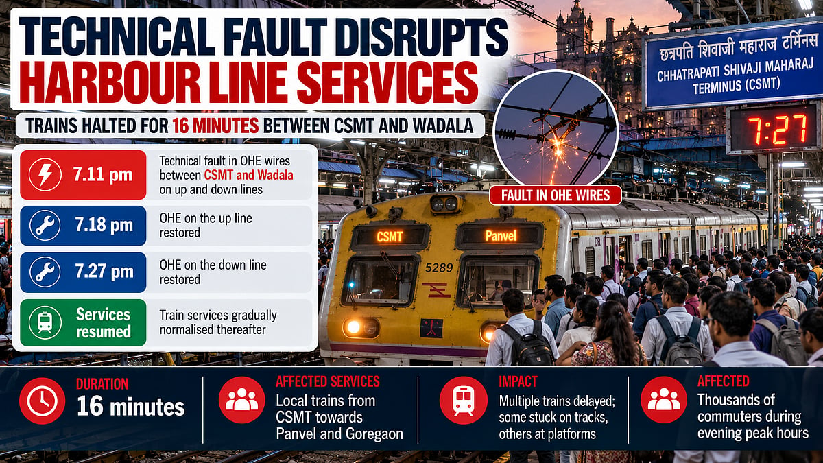 Peak Hour Commute On Harbour Line Disrupted Briefly After Technical Fault In OHE Between CSMT & Wadala