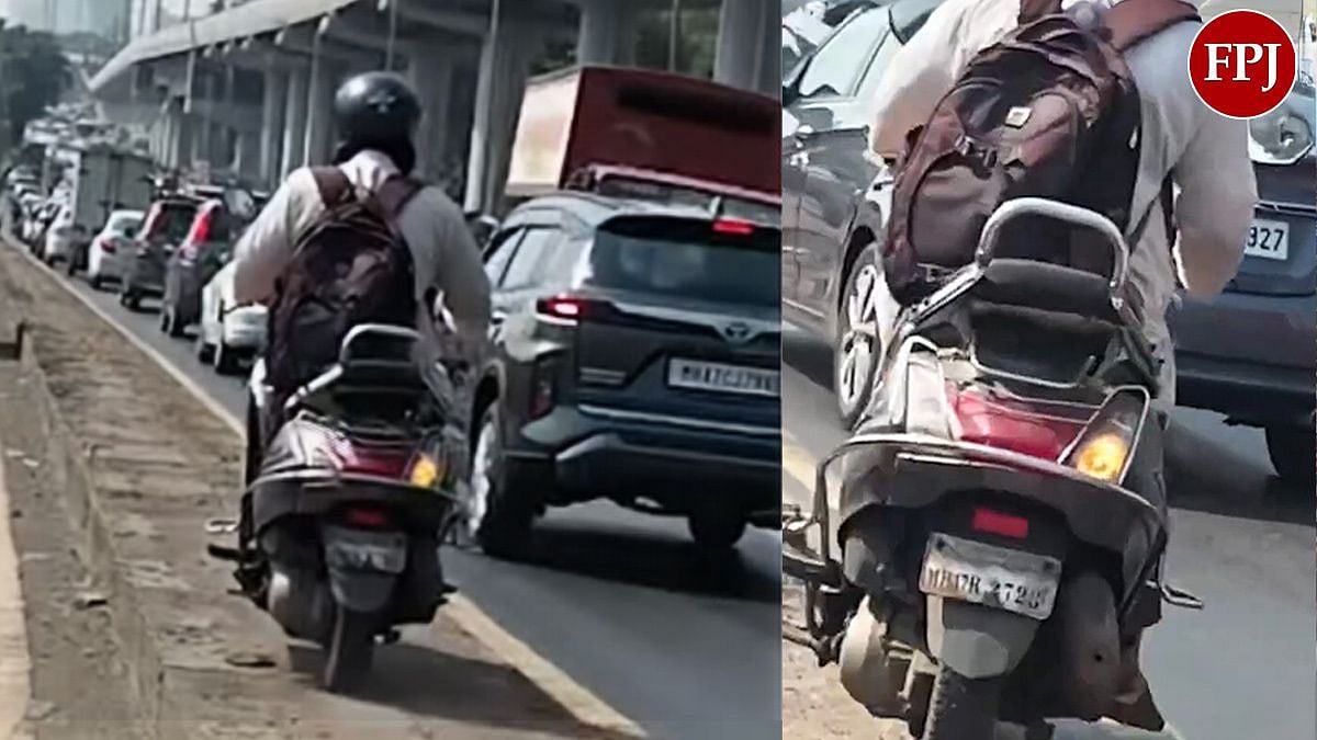 Mumbai Traffic Woes: Scooter Rider Takes Risky Route Along Highway Divider, Video Draws Social Media Flak
