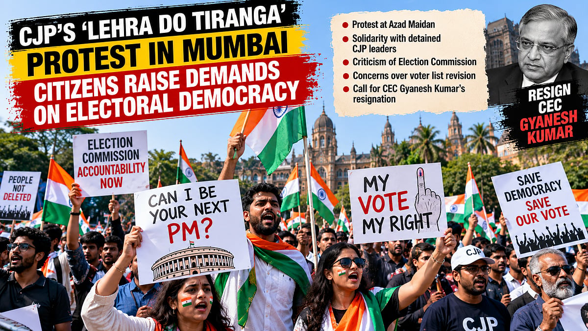 Tricolours, Satirical Placards Mark CJP's 'Lehra Do Tiranga' Protest At Azad Maidan Over Electoral Roll Concerns
