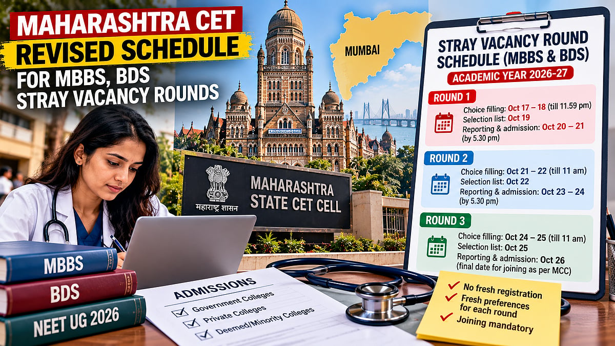 Maharashtra NEET UG Counselling 2026: CET Cell Revises MBBS, BDS Stray Vacancy Schedule; First Round Begins October 17