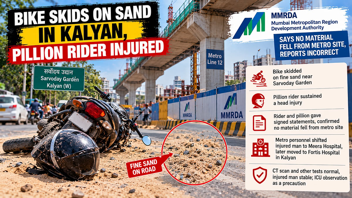 Pillion Rider Injured After Motorcycle Skids Near Metro Line 12 Site; MMRDA Denies Falling Iron Rod Claims