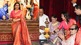 Kajol attends 80th North Bombay Sarbojanin Durga Puja unveiling with family in Mumbai