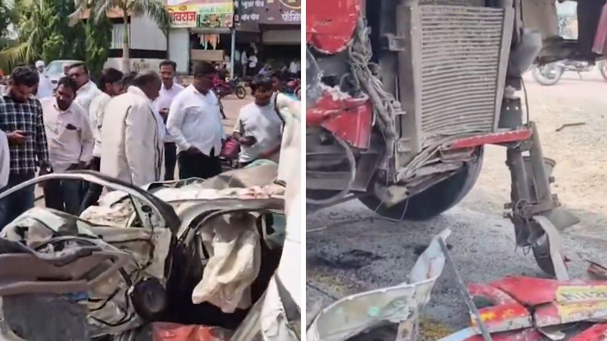 Maharashtra: 5 Killed As Car Crashes Into MSRTC Bus While Trying To Evade Pothole; Locals Protest Poor Road Conditions | VIDEO