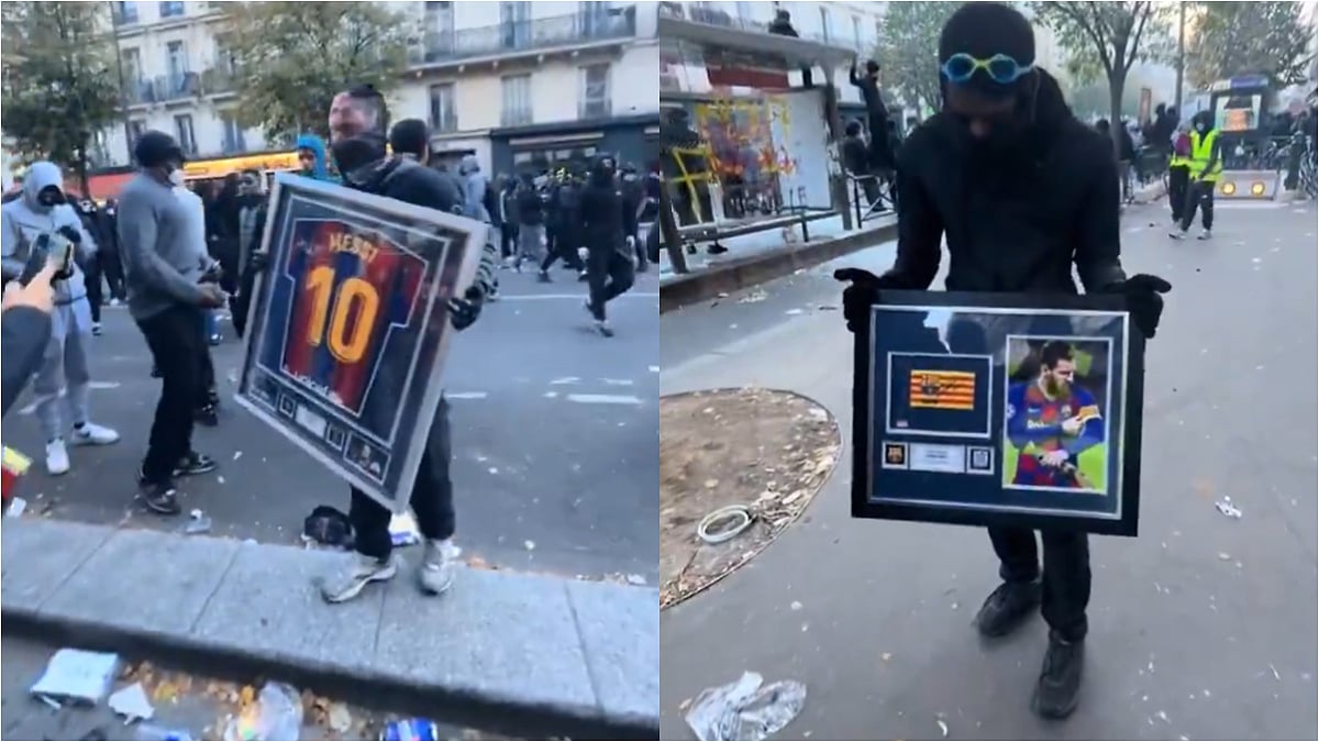 Viral VIDEO Shows Masked Protesters Carrying Lionel Messi Memorabilia Through Paris Streets Amid...