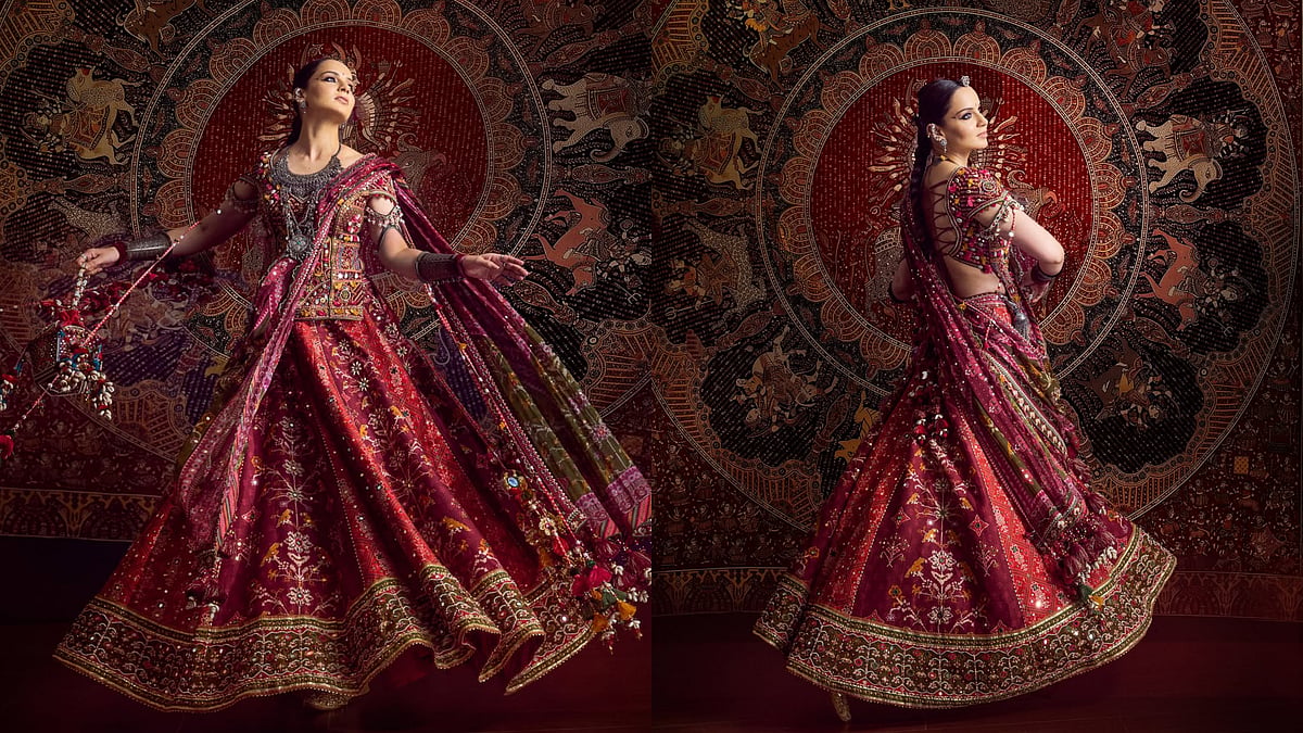 Kangana Ranaut Drops Maximalist Garba Look In ₹2.10 Lakh Lehenga-Choli, Tribal Jewels And Bold Eyes