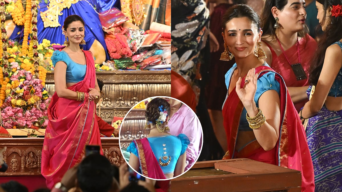 Alia Bhatt Serves Durga Puja Glam In Fuchsia Pink Saree With Lotus-Embroidered Blouse