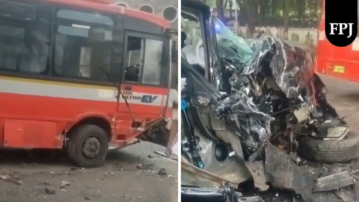 Mumbai Accident: Scorpio Collides With BEST Bus Near YB Chavan Centre, Both Vehicles Damaged; VIDEO Shows Mangled SUV