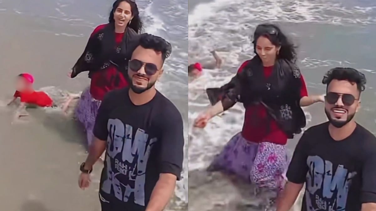 Parents Busy Making Reels Leave Child Unattended On Seashore; Toddler Nearly Swept Away By Waves | VIRAL VIDEO 