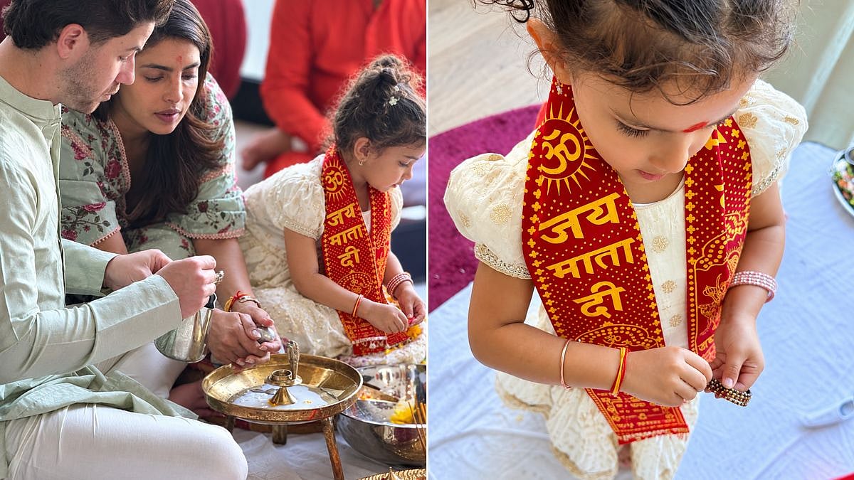 Priyanka Chopra & Nick Jonas Celebrate Dussehra At Los Angeles Home, Daughter Malti Marie's 'Jai Mata Di' Chunri Wins Hearts | Watch