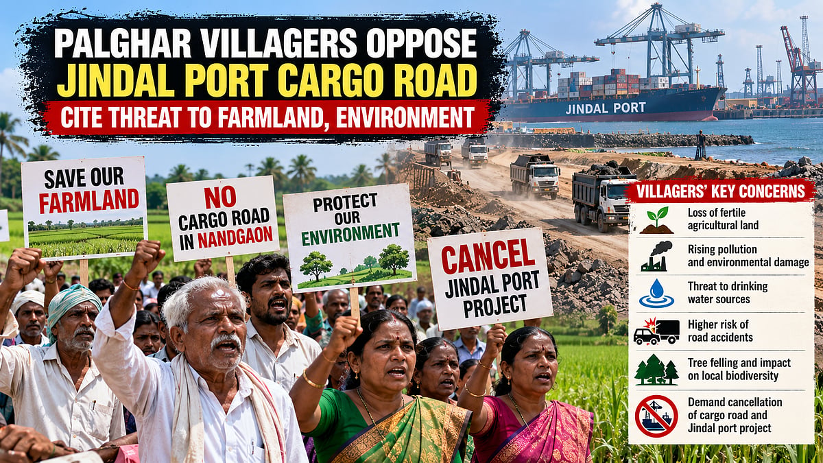 Nandgaon Villagers Oppose Proposed Jindal Port Cargo Road, Demand Project Cancellation Over Farmland And Pollution Concerns