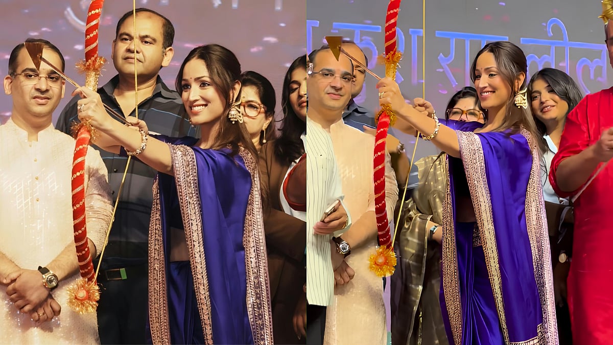 Yami Gautam Performs Ravan Vadh At Delhi's Popular Luv Kush Ramleela During Dussehra 2026 In Purple Saree