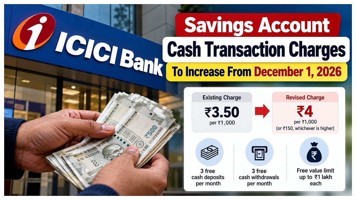 ICICI Bank To Increase Savings Account Cash Transaction Charges From December 1, Customers Crossing Free Limits Will Have To Pay More