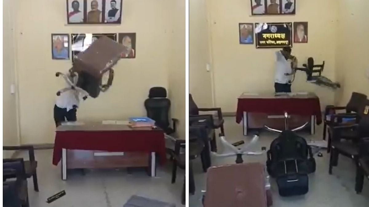 Maharashtra: Man Breaks Chairs, Vandalises Municipal President's Office Over Water Crisis In Latur's Ahmedpur | Video 