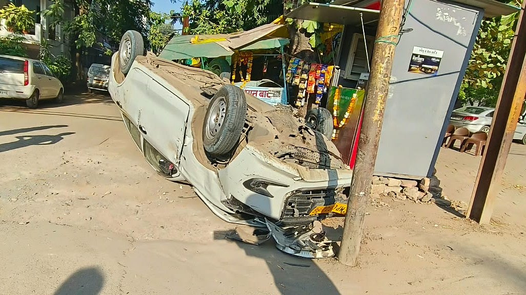 Indore Car Overturns Three Times After Collision Near LIG Square, Four Youths Escape Unhurt