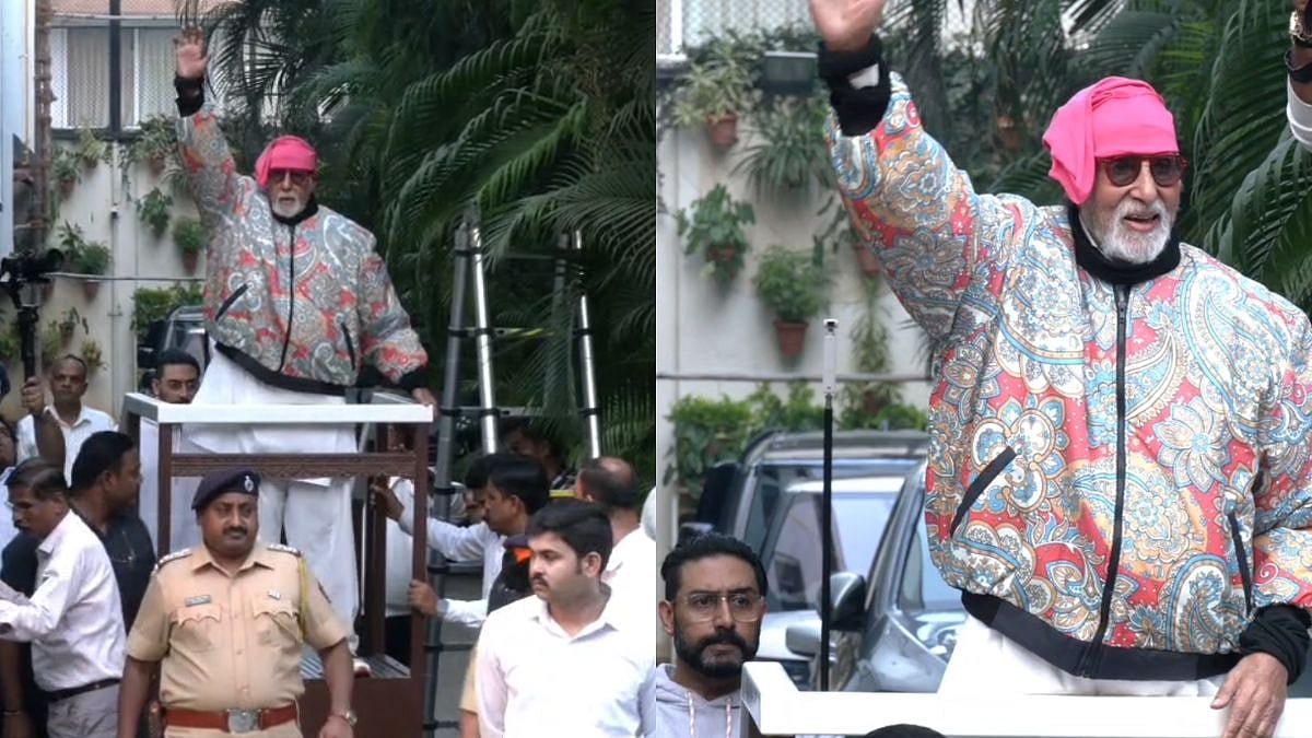 Amitabh Bachchan Greets Fans Outside Jalsa Amid Heavy Security After Bomb Threat; Son Abhishek Bachchan Joins - VIDEO 