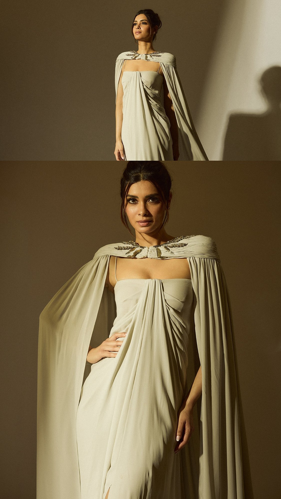 Diana Penty Redefines Festive Couture In Muted Sage Cape Gown for a Star-Studded Diwali Party in Mumbai